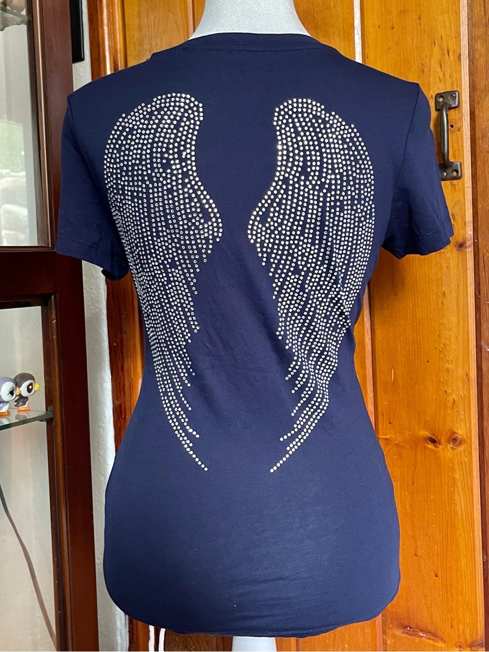 Navy Guess Rhinestone Angel Wings T-Shirt Size S